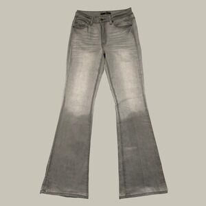 KanCan Flare Jeans Womens 9/28 Gray High Rise Acid Wash Faded Bell Bottom Boho